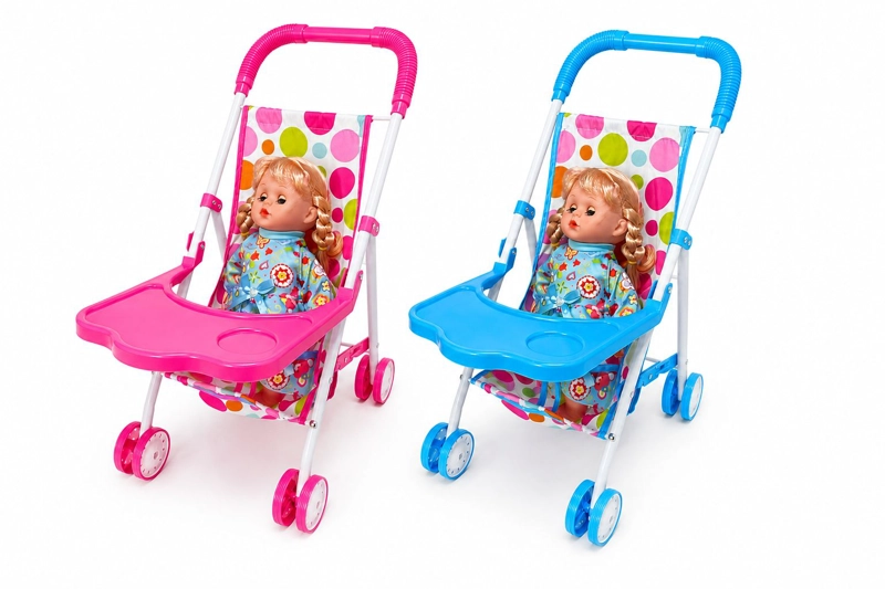 COCHE DE MUÑECA JUGUETE NIÑA PLEGABLE CON BANDEJA - 1