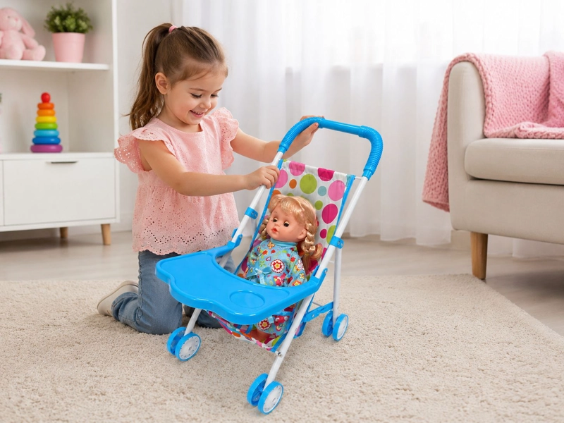 COCHE DE MUÑECA JUGUETE NIÑA PLEGABLE CON BANDEJA - 2