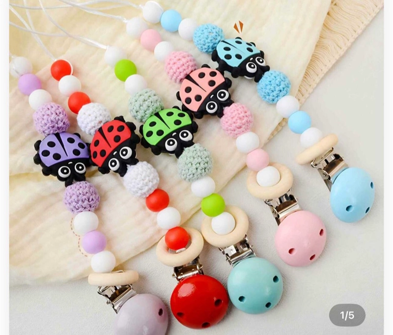 PORTACHUPETES DE SILICONA Y MADERA PORTA CHUPONES PARA BEBE - 1