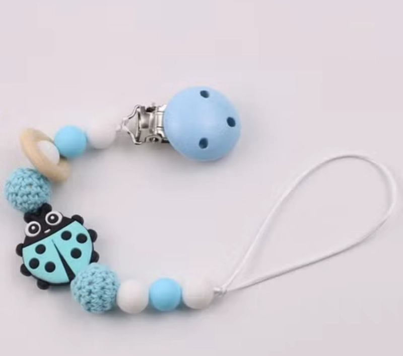 PORTACHUPETES DE SILICONA Y MADERA PORTA CHUPONES PARA BEBE - 2