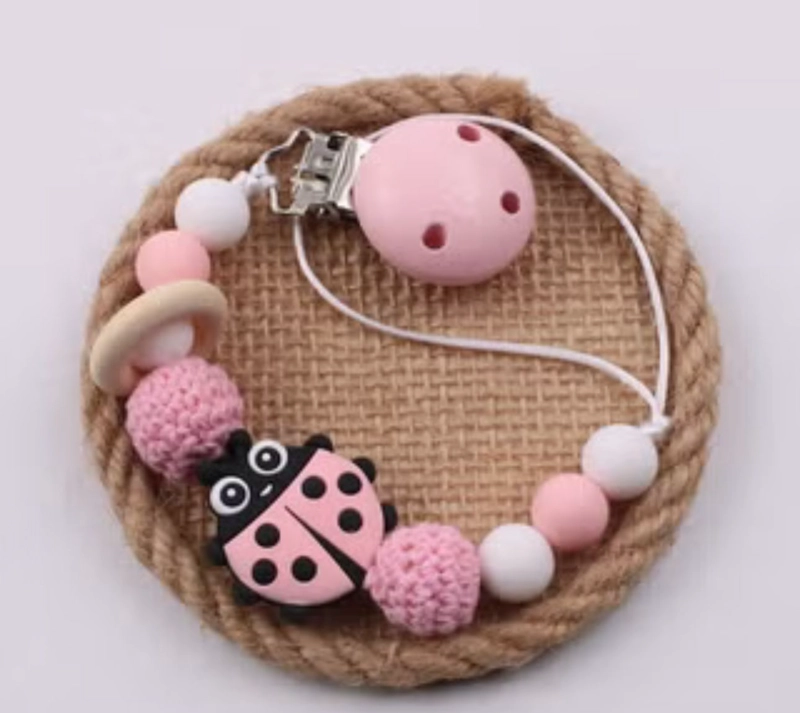 PORTACHUPETES DE SILICONA Y MADERA PORTA CHUPONES PARA BEBE - 3