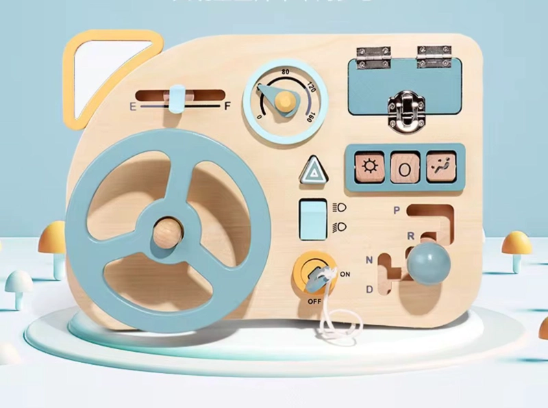 VOLANTE INTERACTIVO MONTESSORI DE MADERA PARA BEBE - 1