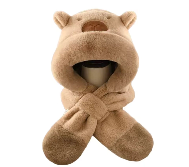 GORRO OSO CON BUFANDA OREJAS PELUDO INVIERNO - 1