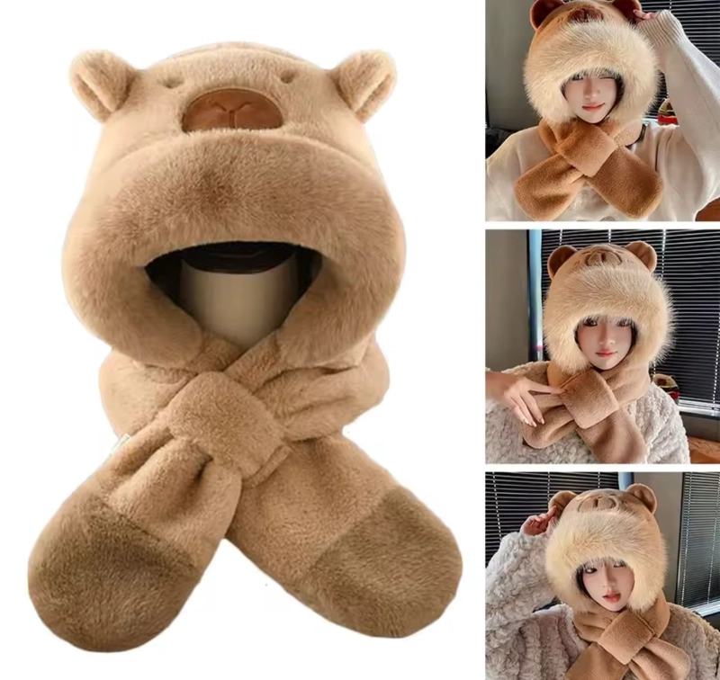 GORRO OSO CON BUFANDA OREJAS PELUDO INVIERNO - 2