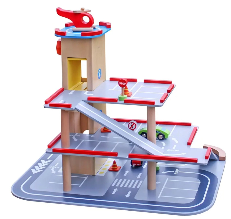 GARAJE DE MADERA CON AUTOS Y ELEVADOR DIDACTICO - 1