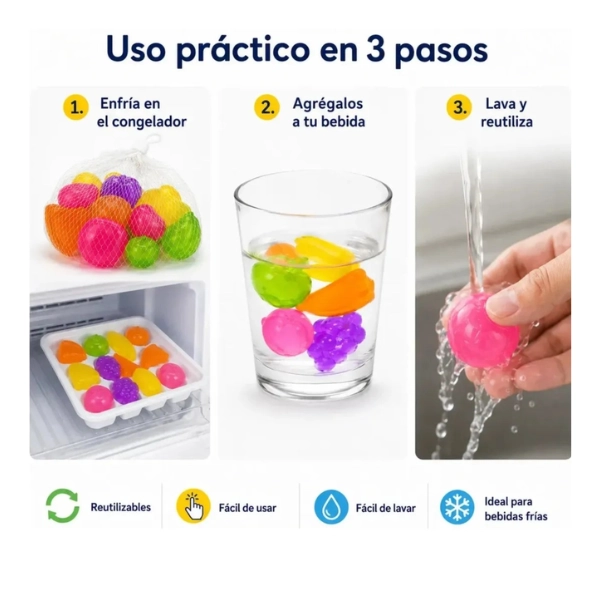CUBOS DE HIELO ARTIFICIAL REUTILIZABLES DE COLORES - 2