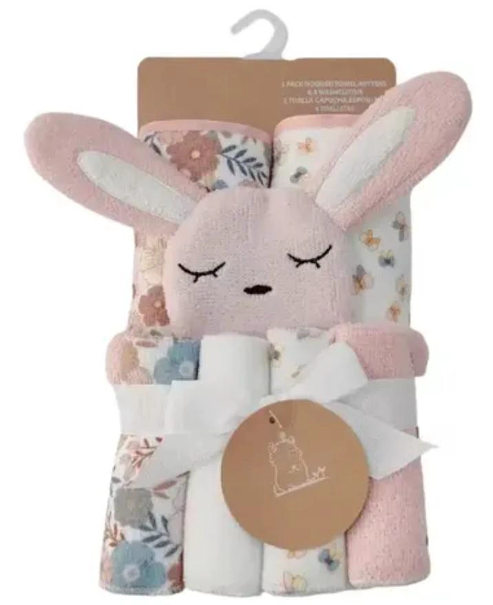 SET TOALLA PARA BEBE CON CAPUCHA+4 TOALLITAS - 1