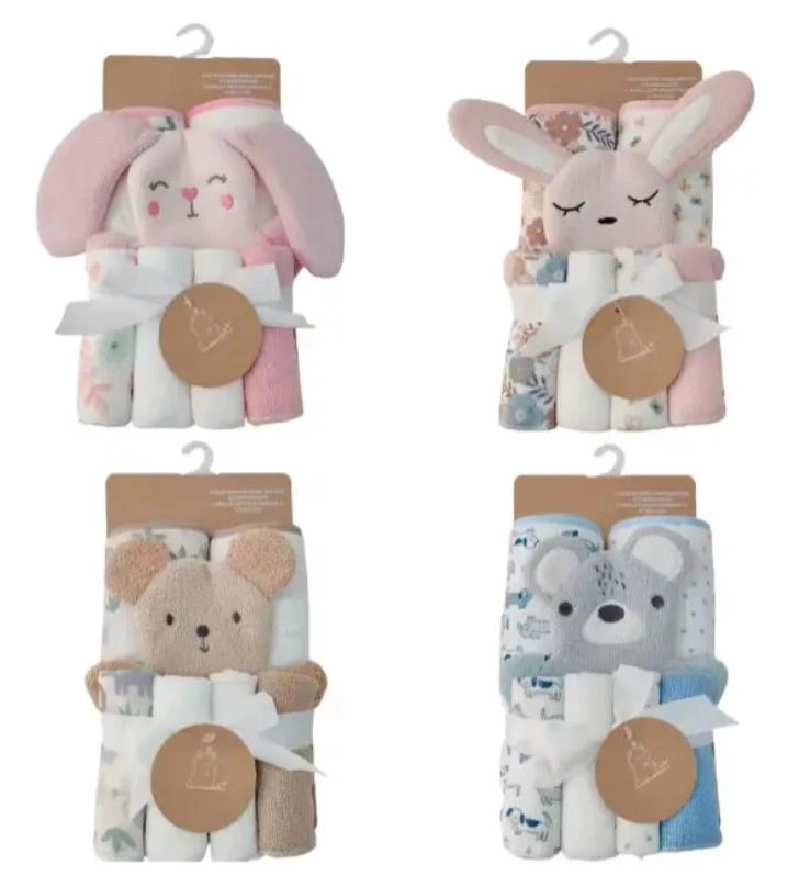SET TOALLA PARA BEBE CON CAPUCHA+4 TOALLITAS - 2
