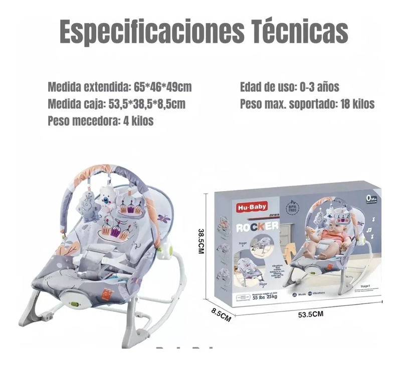 SILLA NIDO MECEDORA CON VIBRACION Y MELODIA GRIS - 2