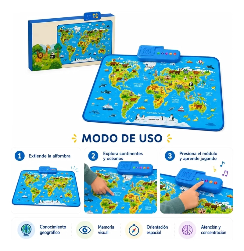 ALFOMBRA SONORA MAPA MUNDI EDUCATIVO INTERACTIVO NIÑOS - 3