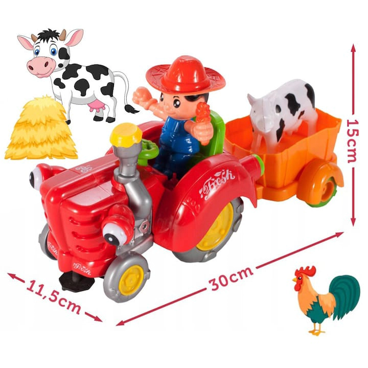 TRACTOR DE JUGUETE NIÑO LUCES Y SONIDOS GRANJA REMOLQUE - 3