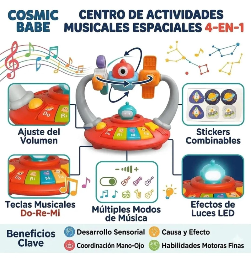 PIANO MUSICAL BEBE DIDACTICO JUGUETE LUCES MANIVELA - 3