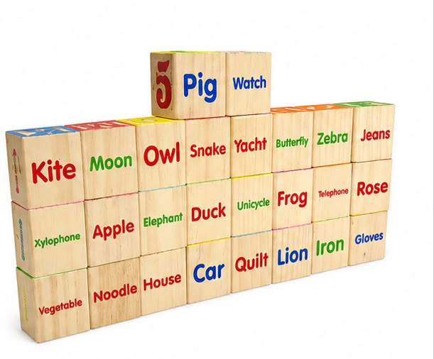 26 PIEZAS CUBO DE MADERA JUEGO APRENDIZAJE PARA BEBE NIÑOS - 4