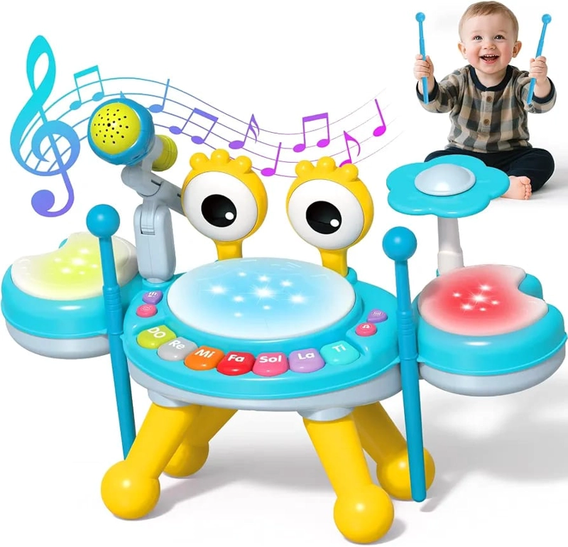BATERIA MUSICAL INFANTIL JUGUETE PIANO LUCES MICROFONO - 1