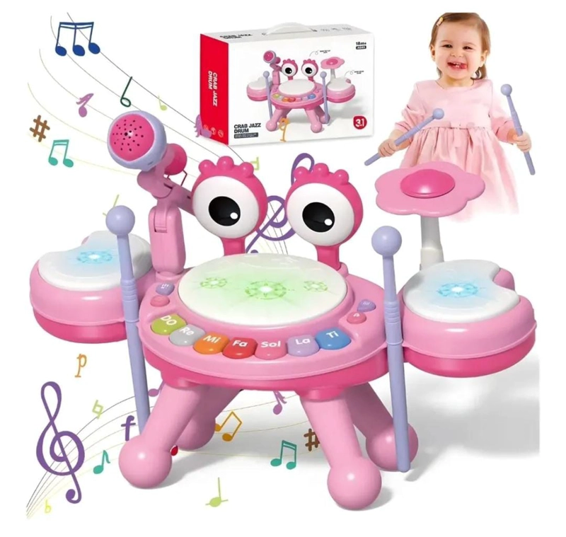 BATERIA MUSICAL INFANTIL JUGUETE PIANO LUCES MICROFONO - 2