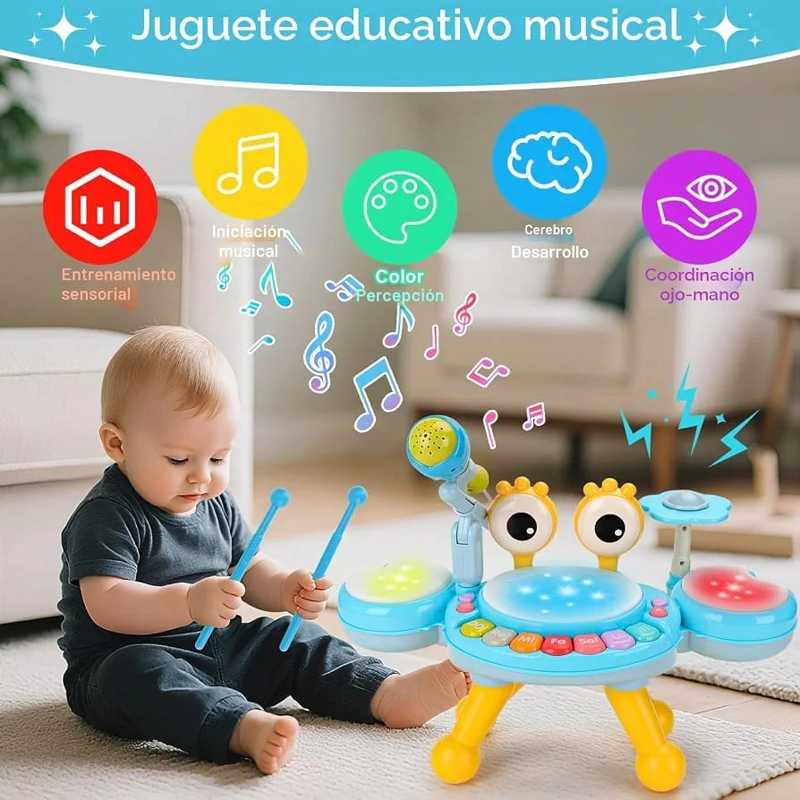 BATERIA MUSICAL INFANTIL JUGUETE PIANO LUCES MICROFONO - 3