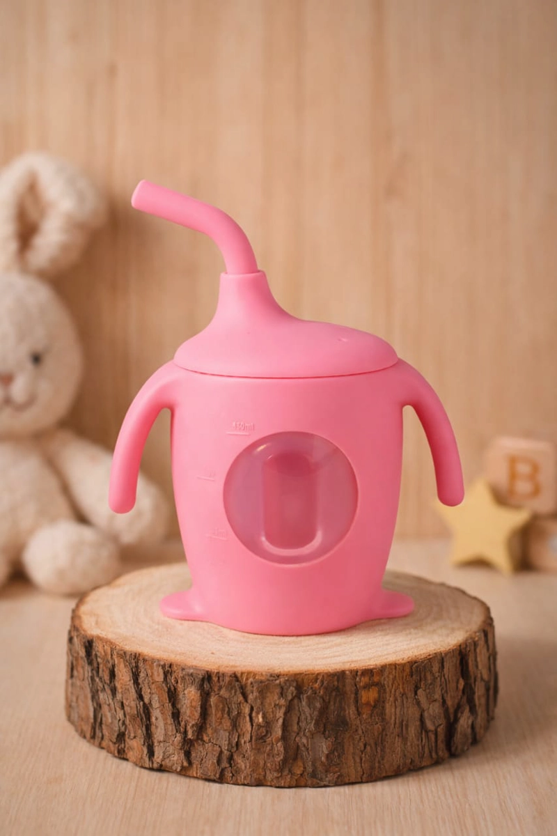 VASO ENTRENADOR BEBE SILICONA ANTIDERRAME CON BOMBILLA - 1