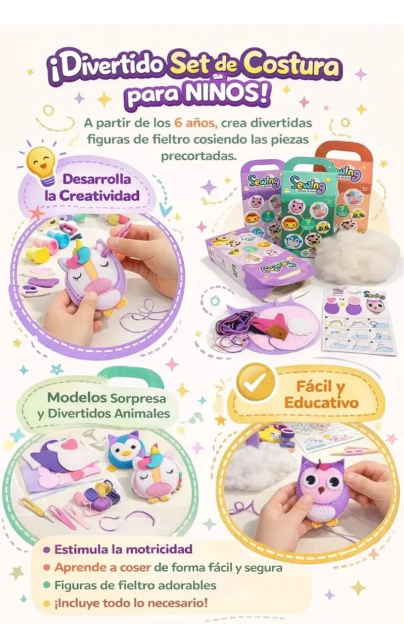 KIT COSTURA NIÑOS MANUALIDADES JUGUETE EDUCATIVO - 4