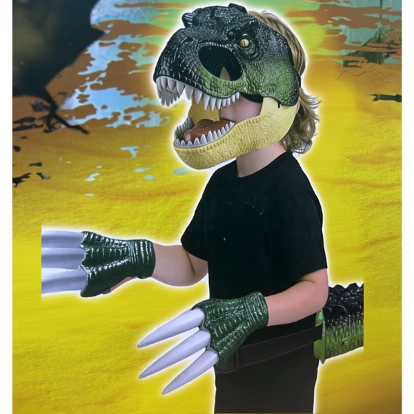 SET DISFRAZ DINOSAURIO MASCARA COLA GARRAS NIÑOS - 3