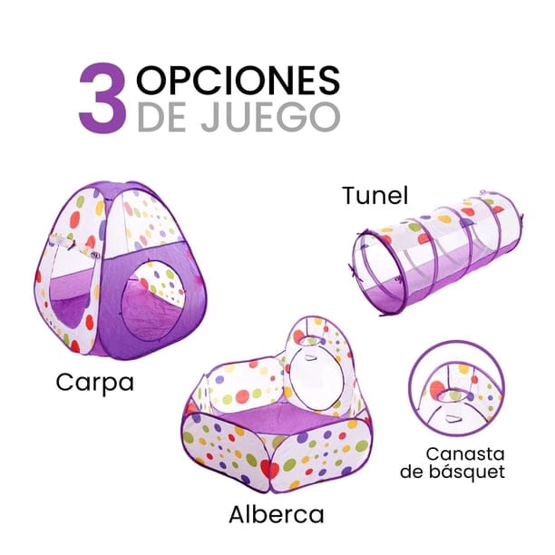 CARPA PISCINA DE PELOTAS CON TUNEL CASTILLO NIÑOS - 4