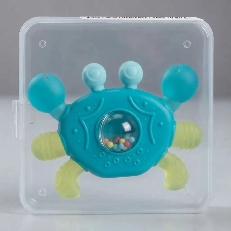 MORDEDOR BEBE SILICONA  CANGREJO SONAJERO CON CAJA - 3
