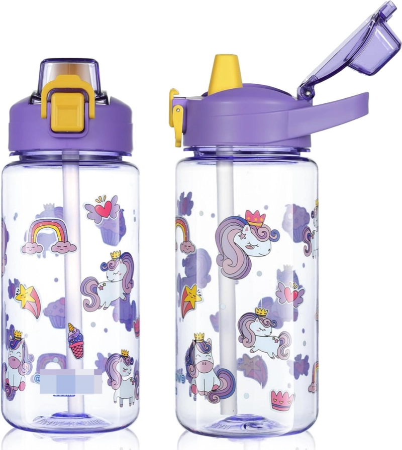 BOTELLA DE AGUA  INFANTIL CON BOMBILLA Y NIÑOS - 1