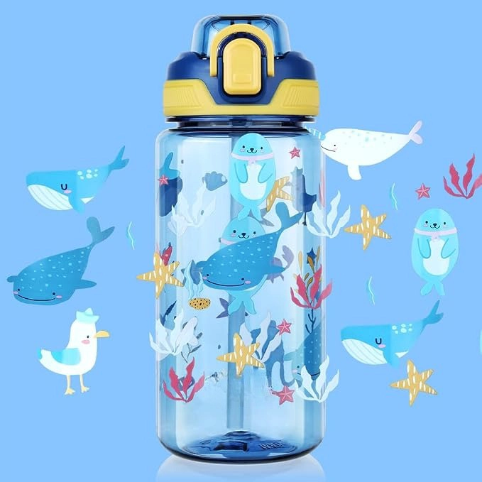 BOTELLA DE AGUA  INFANTIL CON BOMBILLA Y NIÑOS - 2