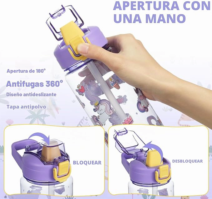 BOTELLA DE AGUA  INFANTIL CON BOMBILLA Y NIÑOS - 4