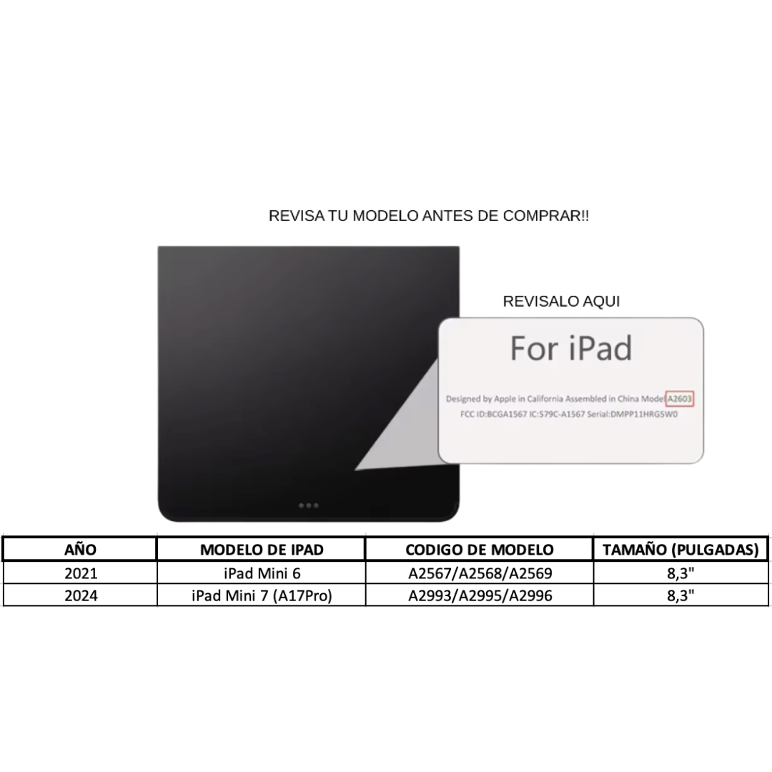 FUNDAS CON TECLADO Y MOUSE PREMIUM PARA IPAD MINI 6 / A17PRO (MINI 7) INCLUYE LETRA Ñ - 6