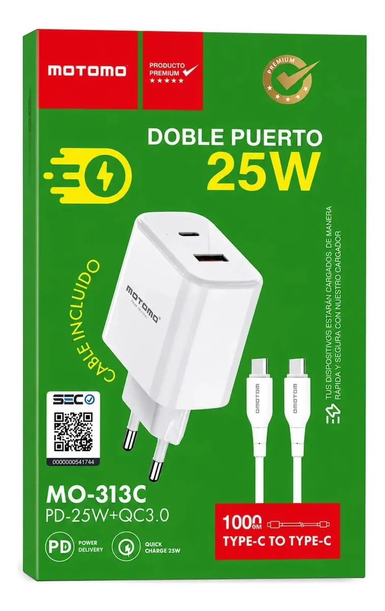 PACK CARGADOR CARGA RAPIDA 25W + USB C BLANCO - 2