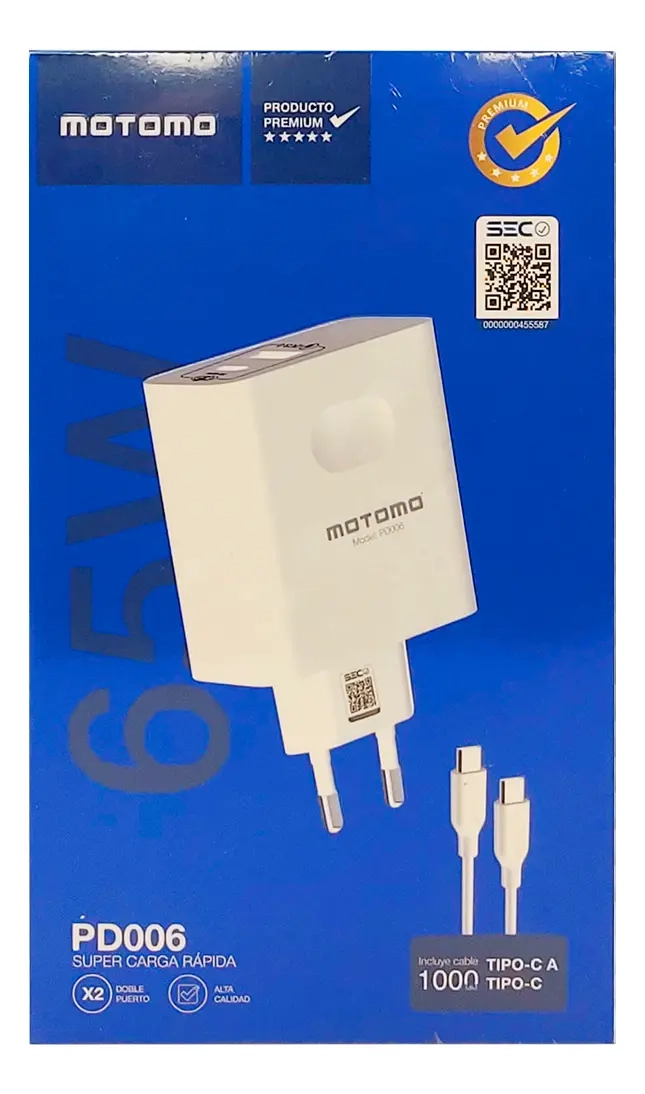 GENÉRICO PACK CABLE TIPO C + CARGADOR 65W BLANCO