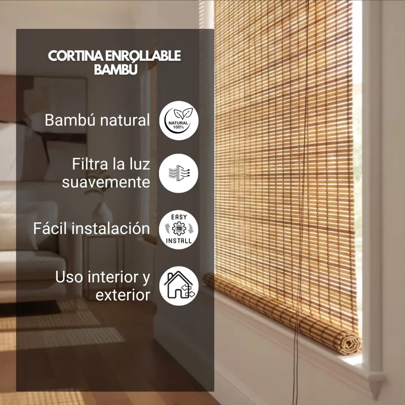 CORTINA ROLLER DE BAMBU PERSIANA ENROLLABLE 90X200CM - 1