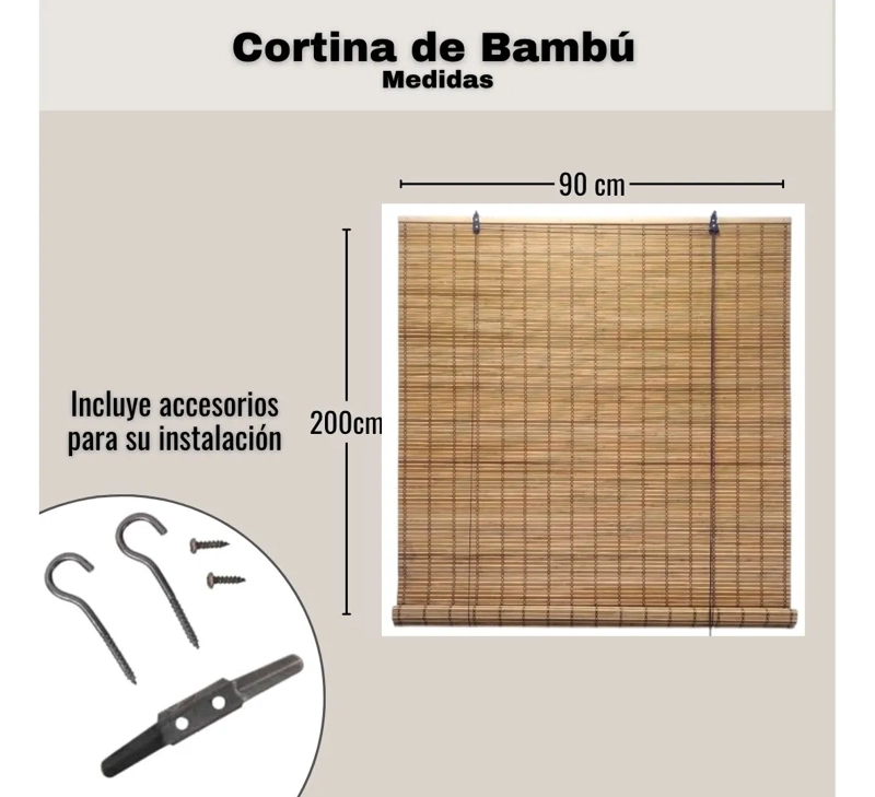 CORTINA ROLLER DE BAMBU PERSIANA ENROLLABLE 90X200CM - 2