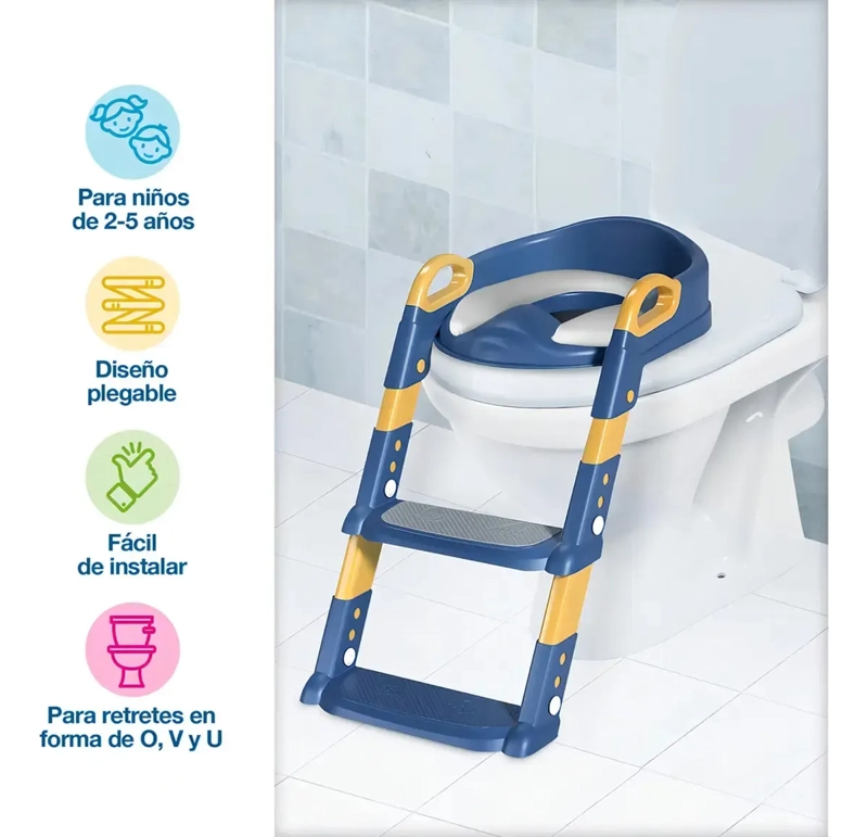 ASIENTO ADAPTADOR AZUL ESCALERA INODORO WC PARA NIÑOS ACOLCHADO - 1