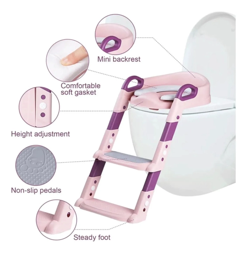 ASIENTO ADAPTADOR ROSA ESCALERA INODORO WC PARA NIÑOS ACOLCHADO - 1