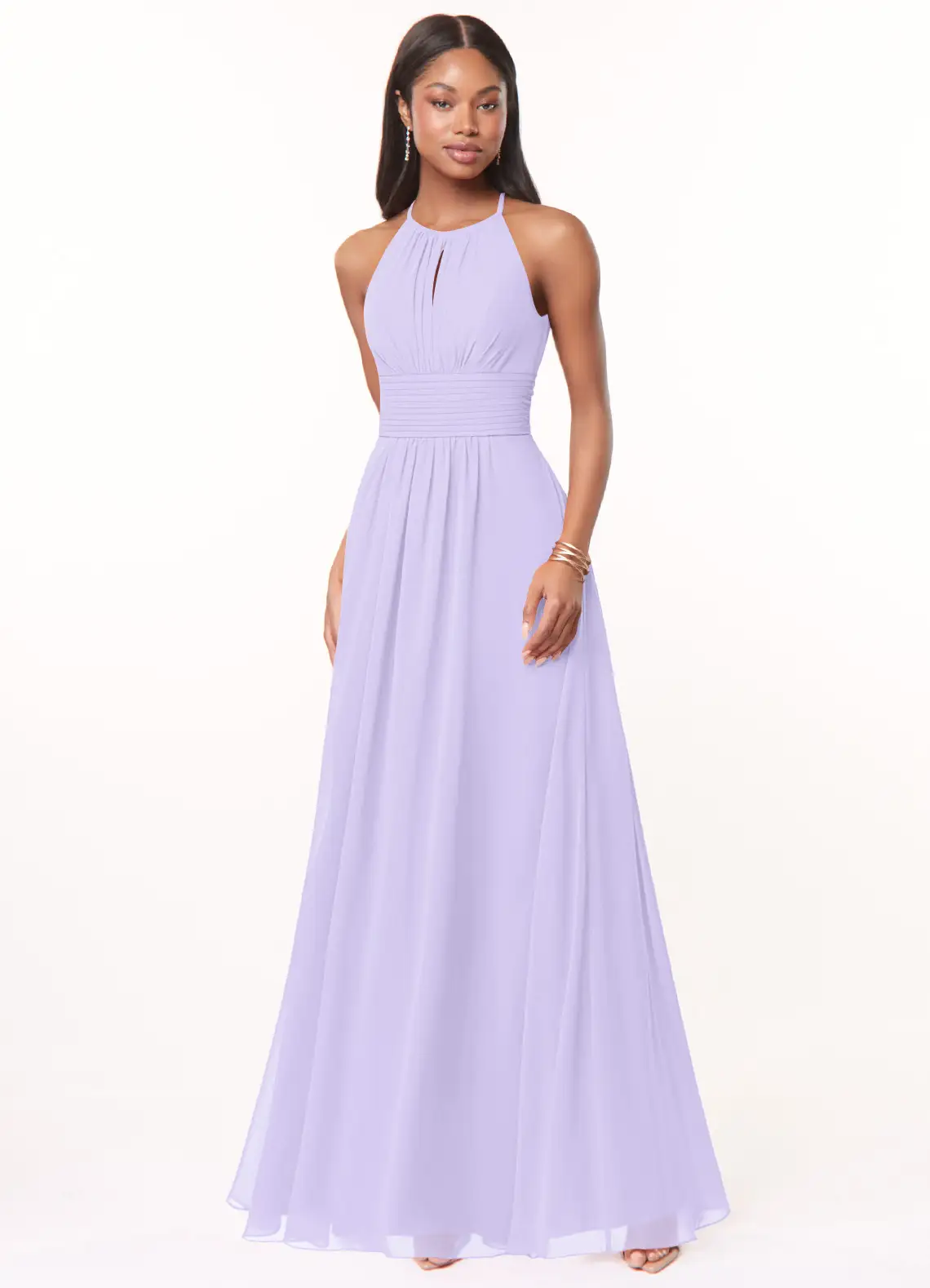 Vestidos largos de dama de honor estilo halter de chiffon Trébol Tallas Grandes