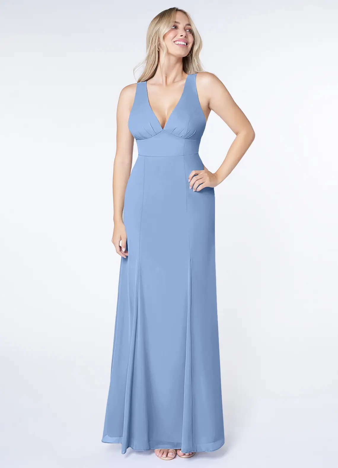 VESTIDO GASA LARGO AZUL ACERO DE CEREMONIA Y GALA - 1