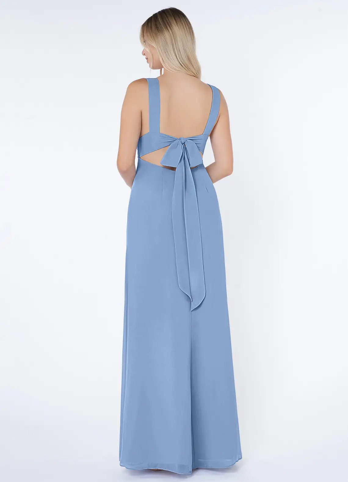 VESTIDO GASA LARGO AZUL ACERO DE CEREMONIA Y GALA - 3