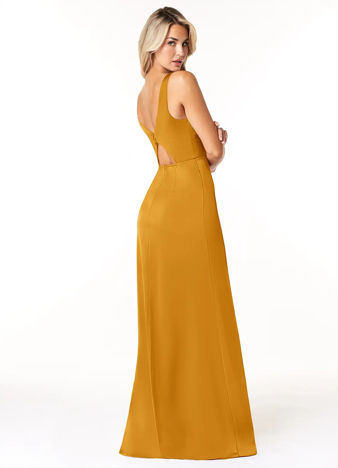 VESTIDO DE FIESTA SATEN ELASTICADO LARGO DAMA DE HONOR - 5