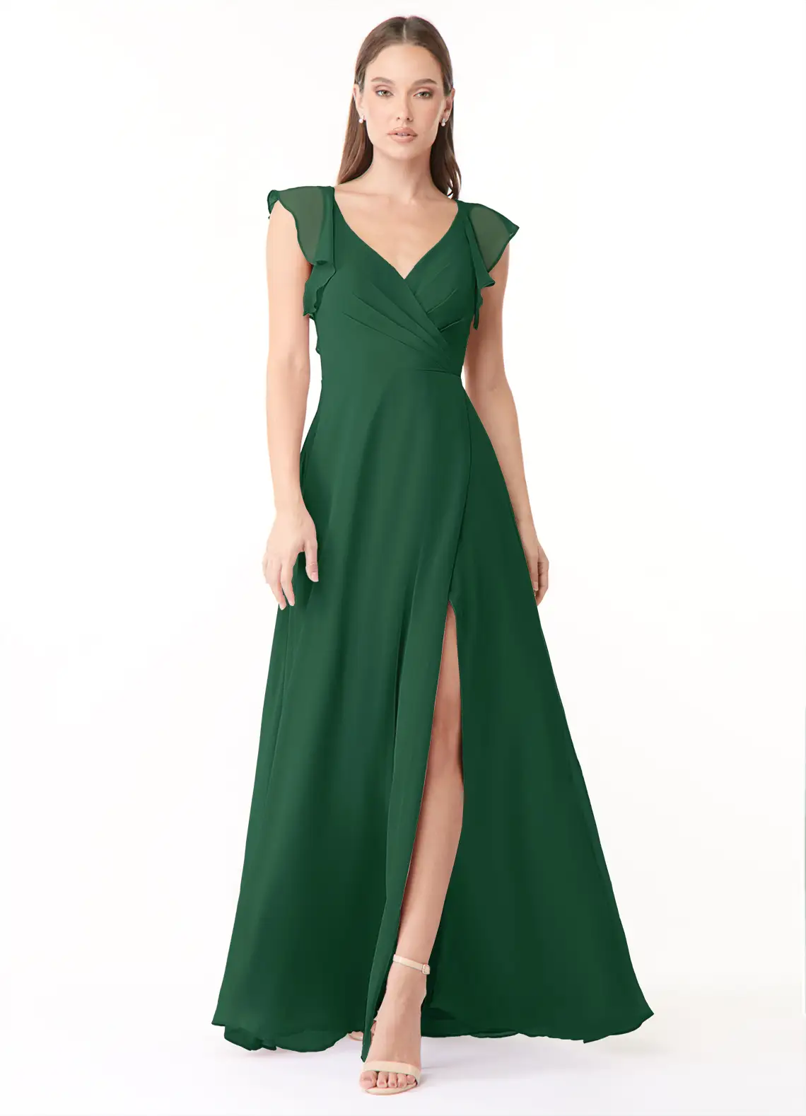 Vestidos De Dama De Honor Largos De Chiffón Con Parte Superior De Encaje Verde Oscuro main image 1