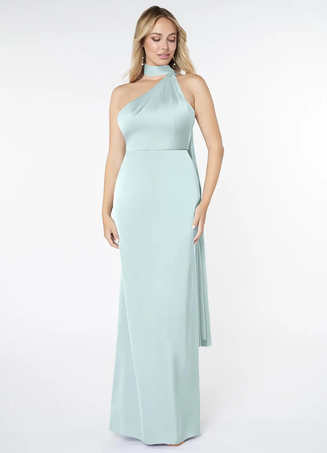 VESTIDO SATIN ELASTICO CORTE SIRENA FIESTA GALA COLOR VIDRIO MARINO - 1