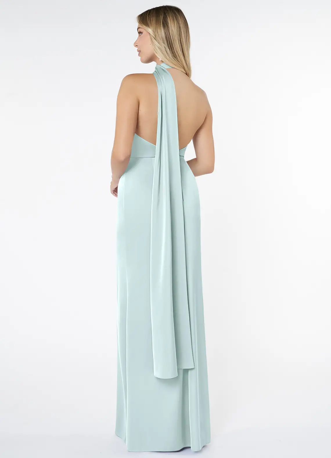 VESTIDO SATIN ELASTICO CORTE SIRENA FIESTA GALA COLOR VIDRIO MARINO - 2