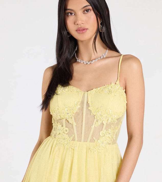 VESTIDO DE FIESTA GALA O GRADUACION TUL BRILLANTE AMARILLO PASTEL - 2