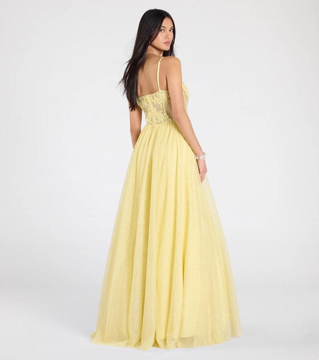 VESTIDO DE FIESTA GALA O GRADUACION TUL BRILLANTE AMARILLO PASTEL - 4