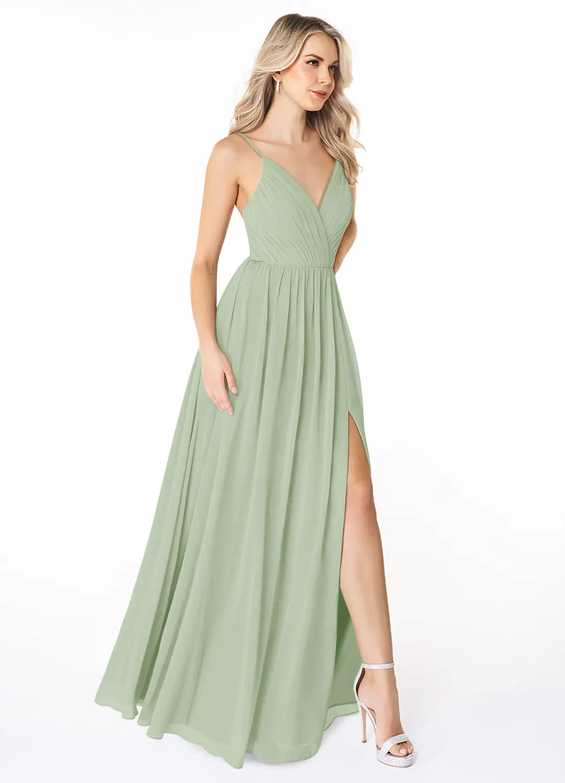VESTIDO DE FIESTA MUJER ELEGANTE COLOR OLIVA CLARO CEREMONIA BODAS GALA - 2