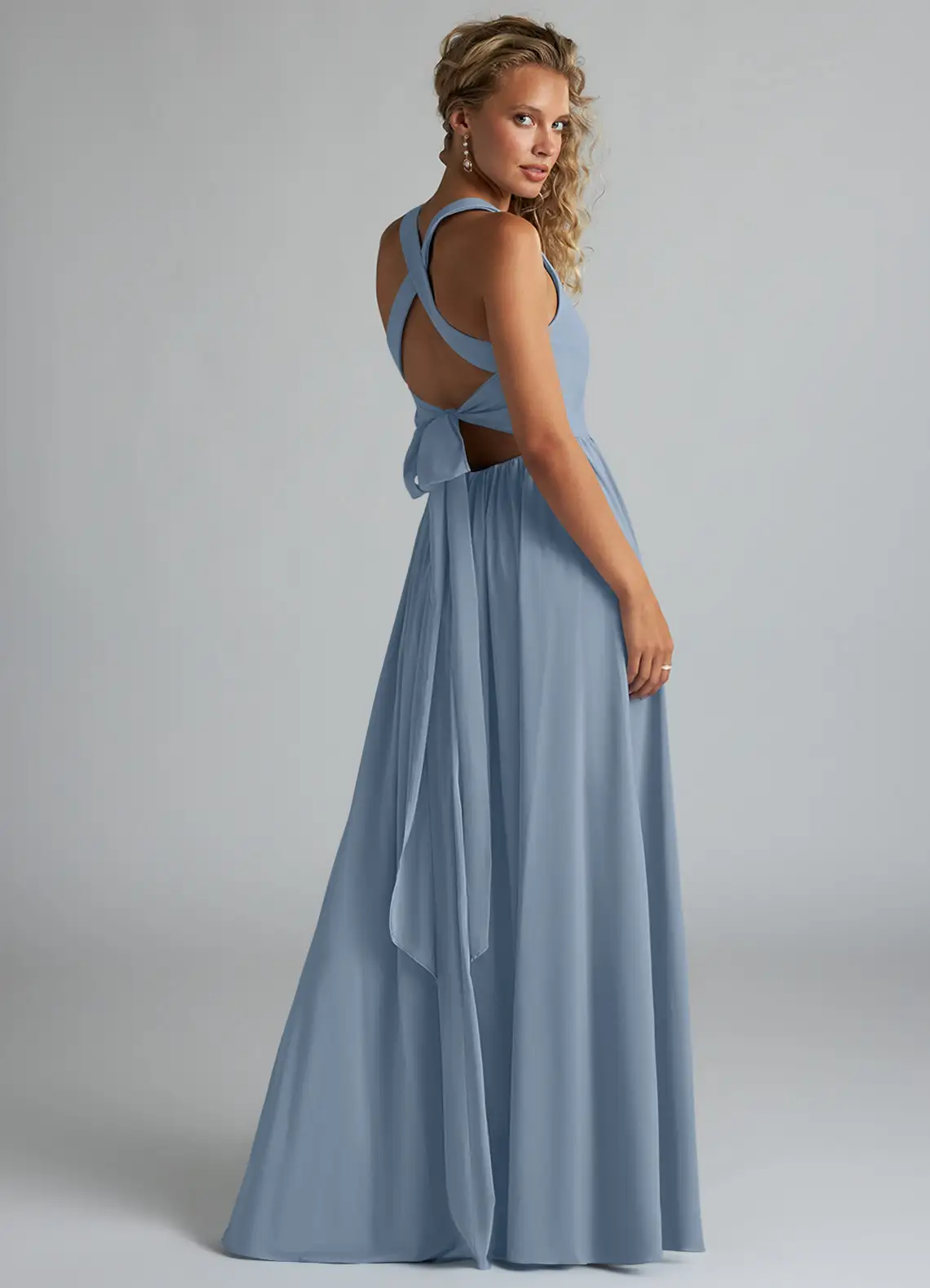 VESTIDO DE FIESTA MUJER ELEGANTE COLOR AZUL POLVORIENTO BODA GALA CEREMONIAS - 2
