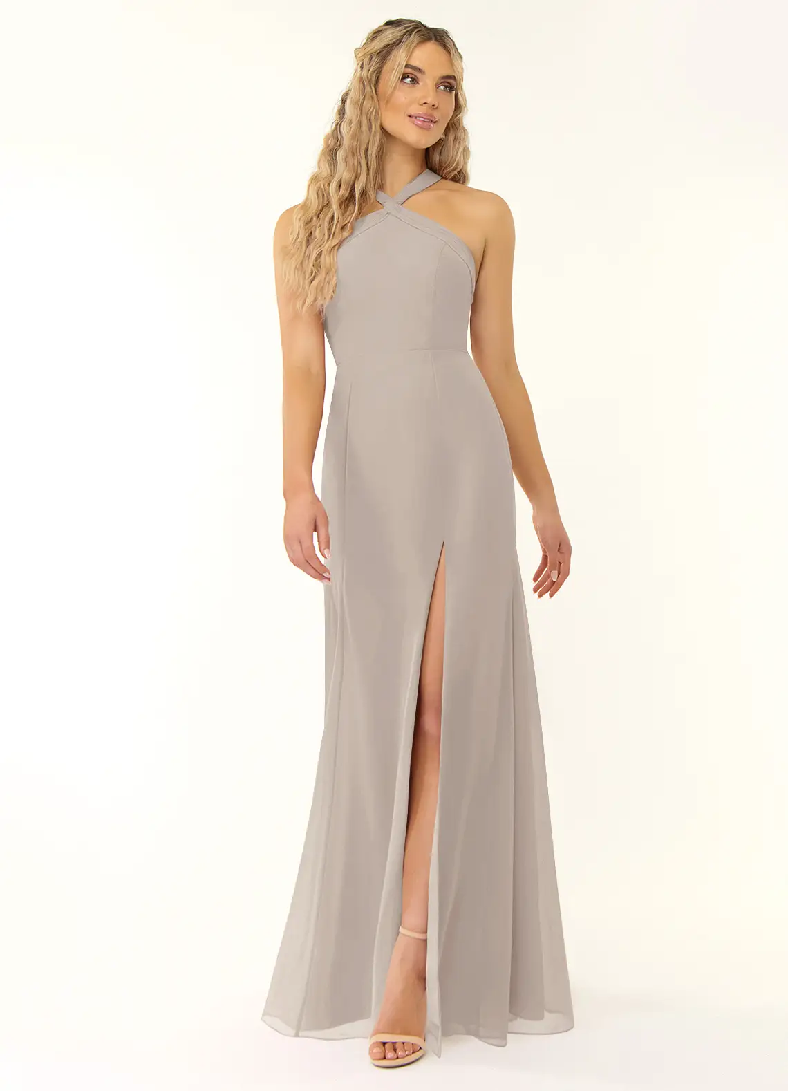 VESTIDO DE FIESTA MUJER ELEGANTE COLOR GRIS CLARO BODA CEREMONIA GALA - 2