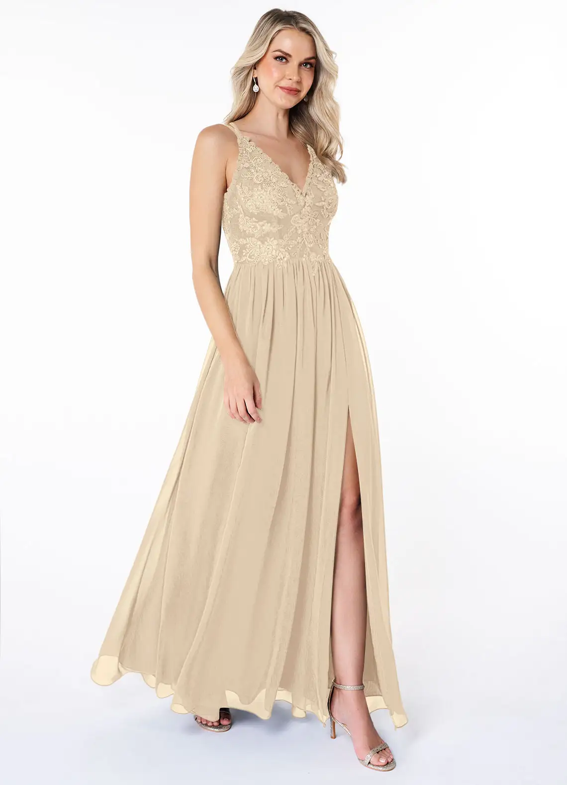VESTIDO DE FIESTA MUJER ELEGANTE COLOR CHAMPAGNE BODA CEREMONIA GALA - 1