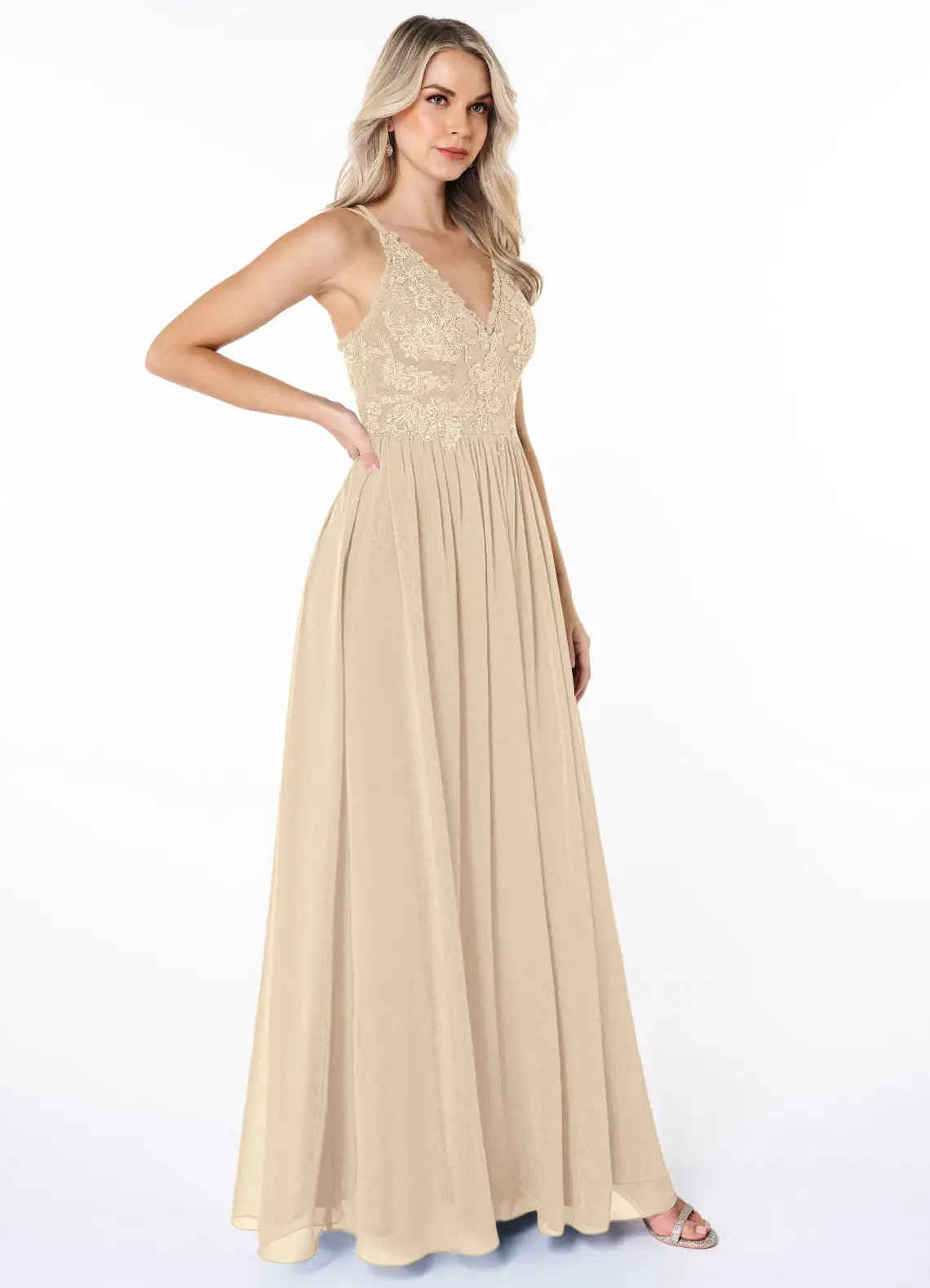 VESTIDO DE FIESTA MUJER ELEGANTE COLOR CHAMPAGNE BODA CEREMONIA GALA - 3