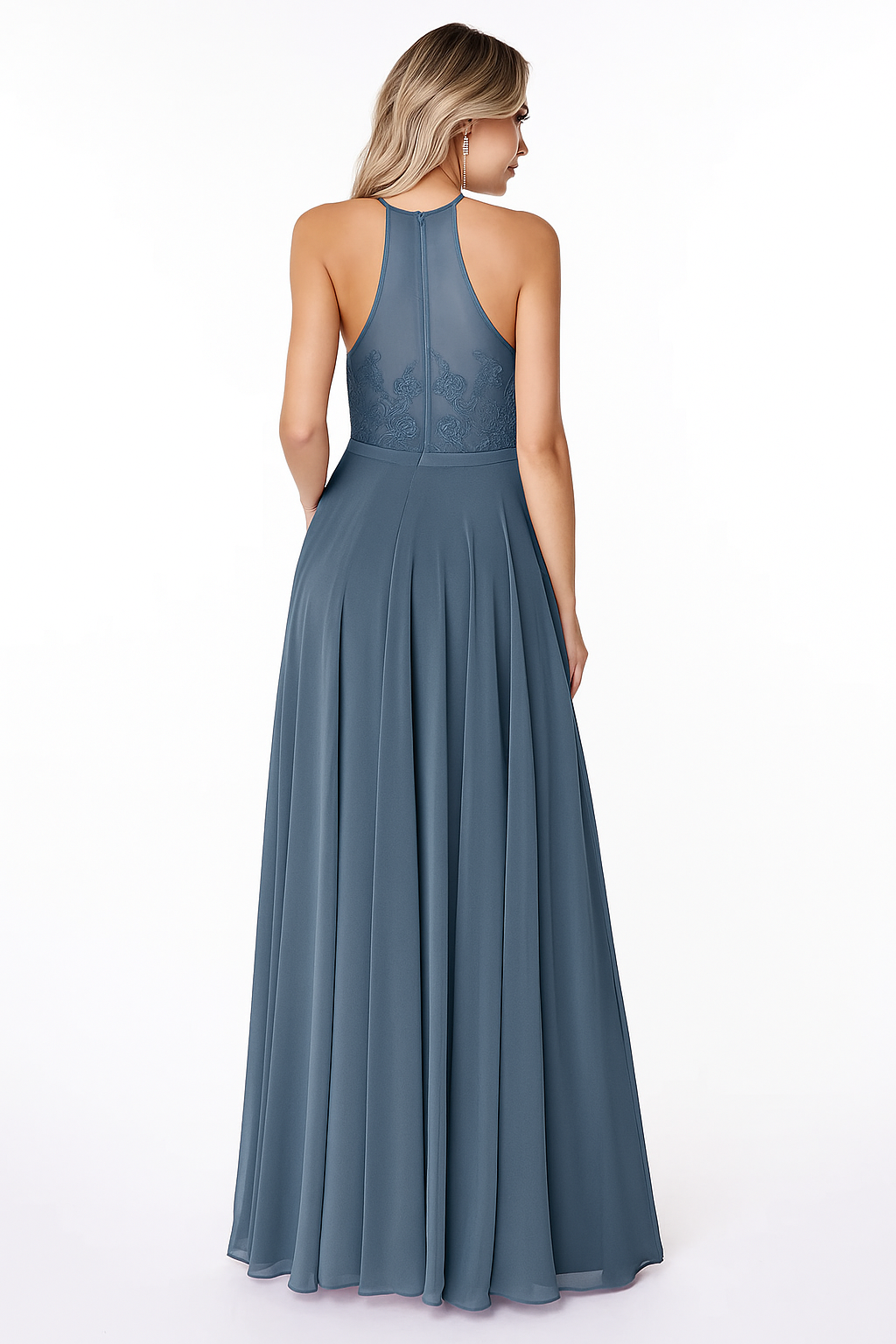 VESTIDO DE FIESTA MUJER ELEGANTE COLOR AZUL ACERO BODA CEREMONIA GALA - 2